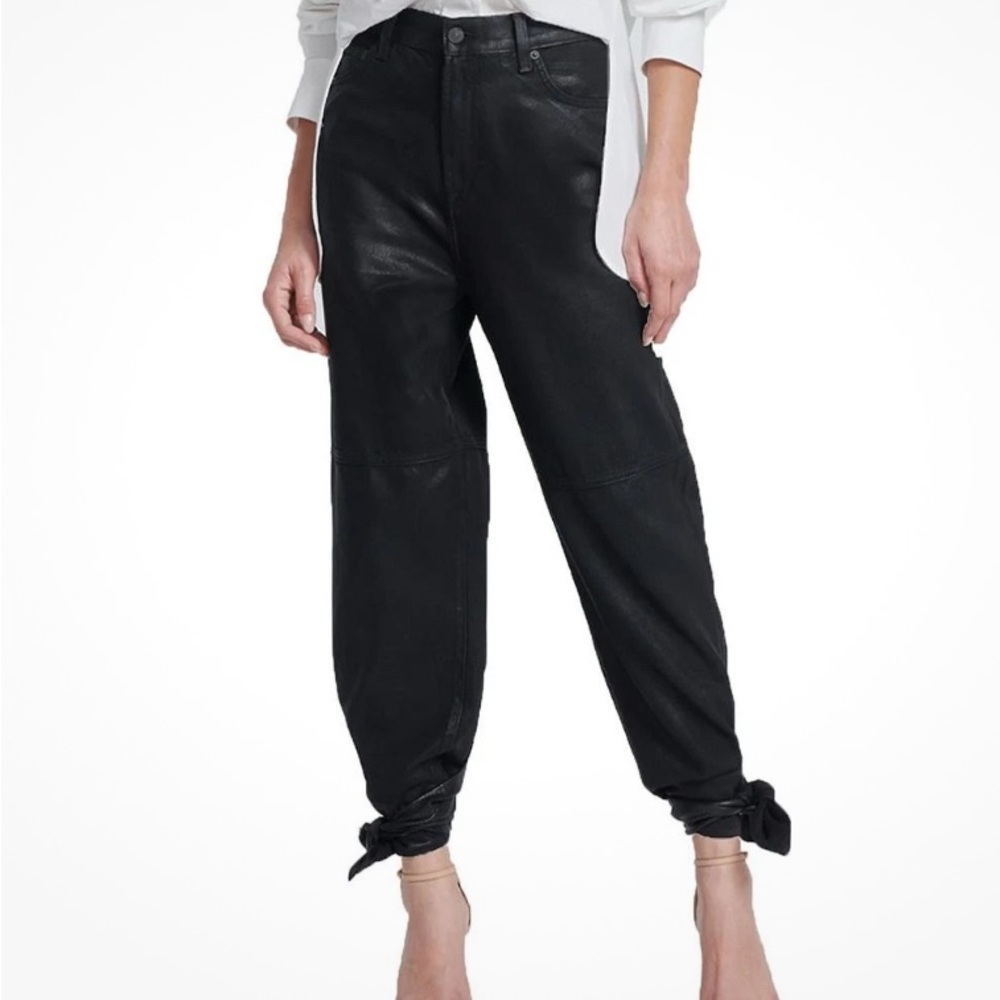 7 For All Mankind Black Bow Tie Coated Denim Wide Leg Jeans